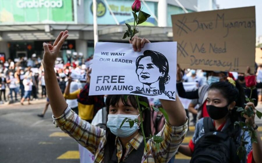 Myanmar protesters call for military to release Aung San Suu Kyi