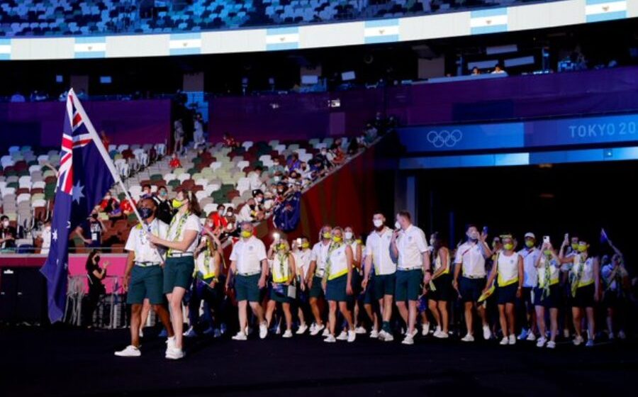 Australian team celebrates at the Olympic Games opening ceremony